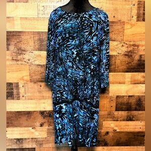 Dana Buchman Women's Black Blue Long Sleeve Dress Large L AB 661